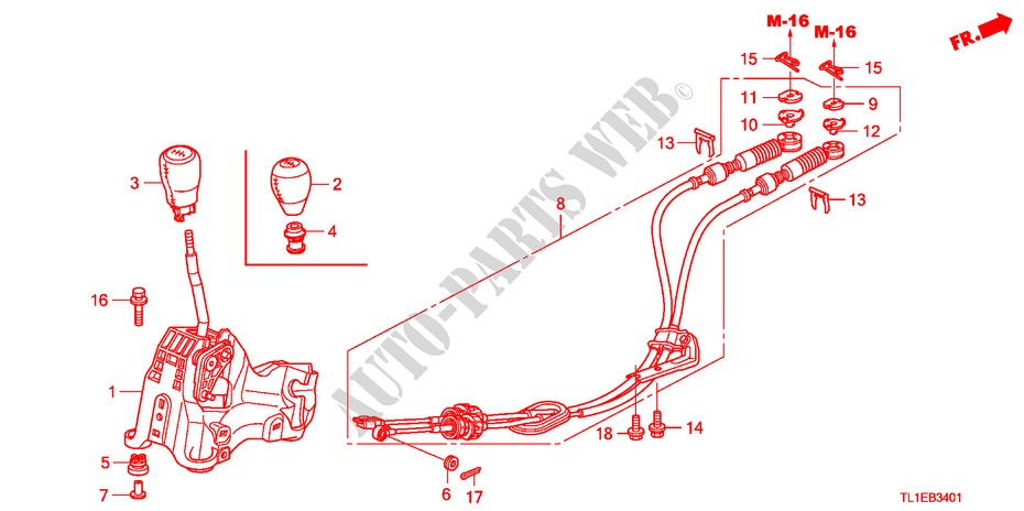 OVERSCHAKELHENDEL(DIESEL) voor Honda ACCORD 2.2 ES 4 deuren 6-versnellings handgeschakelde versnellingsbak 2011