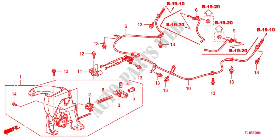PARKEERREM(RH) voor Honda ACCORD 2.2 ES 4 deuren 6-versnellings handgeschakelde versnellingsbak 2011