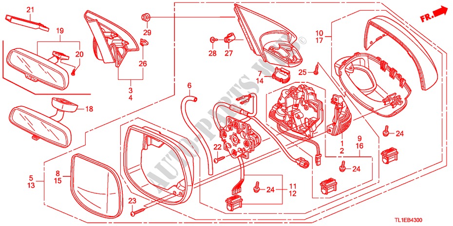 SPIEGEL voor Honda ACCORD 2.2 ES 4 deuren 6-versnellings handgeschakelde versnellingsbak 2011