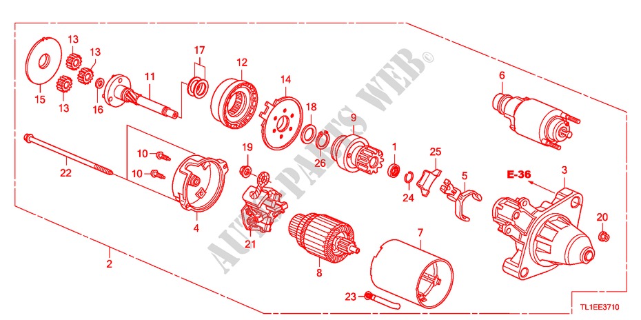 STARTMOTOR(DENSO)(DIESEL)(MT) voor Honda ACCORD 2.2 ES 4 deuren 6-versnellings handgeschakelde versnellingsbak 2011