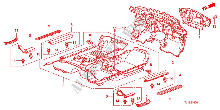 VLOERMAT voor Honda ACCORD 2.2 ES 4 deuren 6-versnellings handgeschakelde versnellingsbak 2011