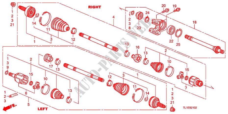 VOOR AANDRIJFAS/HALVE AS(DIESEL) voor Honda ACCORD 2.2 ES 4 deuren 6-versnellings handgeschakelde versnellingsbak 2011