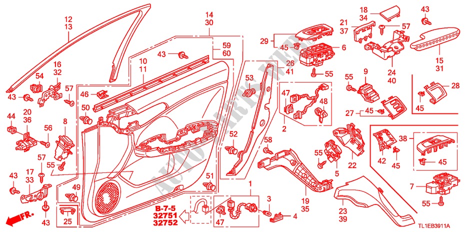 VOOR PORTIER VOERING(RH) voor Honda ACCORD 2.2 ES 4 deuren 6-versnellings handgeschakelde versnellingsbak 2011