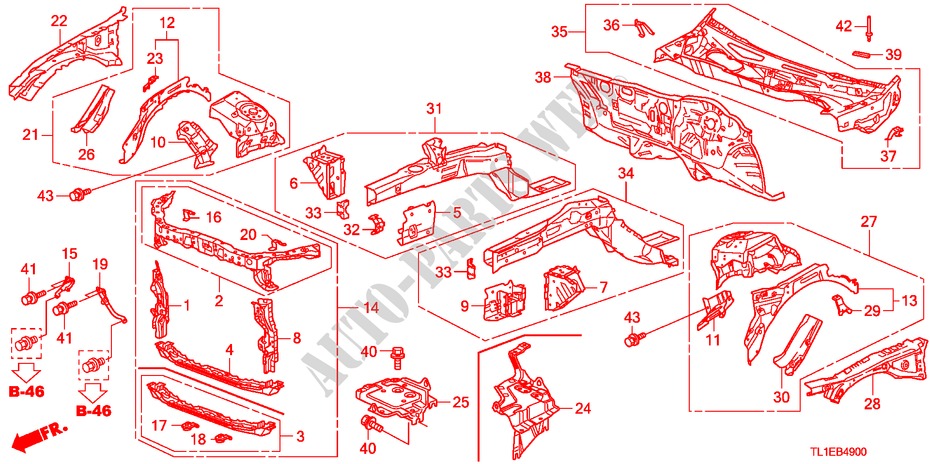 VOOR SCHOT/DASHBOARD voor Honda ACCORD 2.2 ES 4 deuren 6-versnellings handgeschakelde versnellingsbak 2011