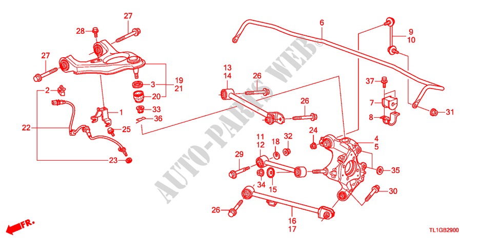 ACHTER KNOKKEL voor Honda ACCORD 2.4 TYPE S 4 deuren 6-versnellings handgeschakelde versnellingsbak 2012