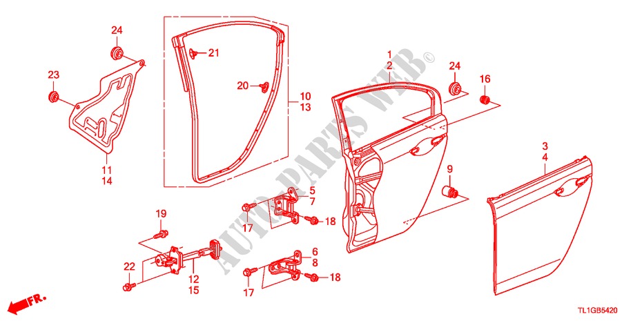 ACHTER PORTIER PANELEN voor Honda ACCORD 2.4 TYPE S 4 deuren 6-versnellings handgeschakelde versnellingsbak 2012