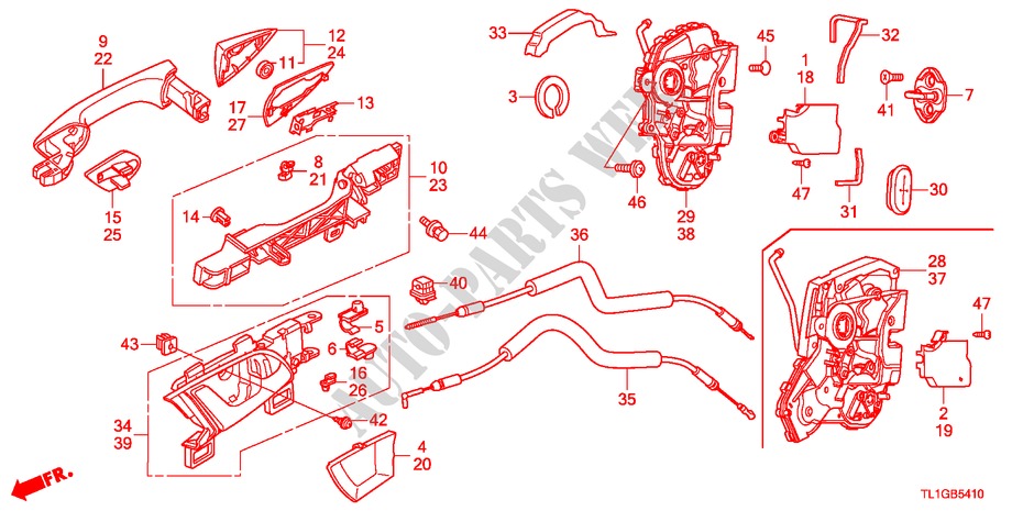 ACHTER PORTIER SLOTEN/BUITEN HENDEL voor Honda ACCORD 2.4 TYPE S 4 deuren 6-versnellings handgeschakelde versnellingsbak 2012