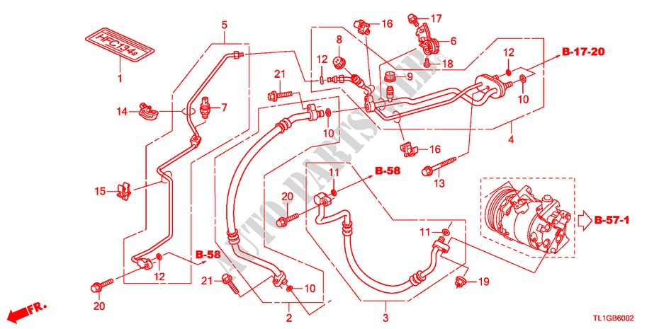 AIRCONDITIONER(SLANGEN/PIJPEN)(2.4L)(LH) voor Honda ACCORD 2.4 TYPE S 4 deuren 6-versnellings handgeschakelde versnellingsbak 2012