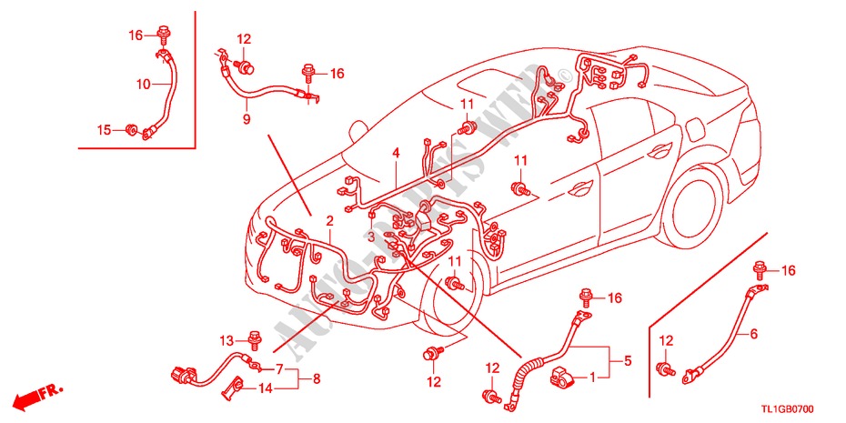 BEDRADINGSBUNDEL(1)(LH) voor Honda ACCORD 2.4 TYPE S 4 deuren 6-versnellings handgeschakelde versnellingsbak 2012