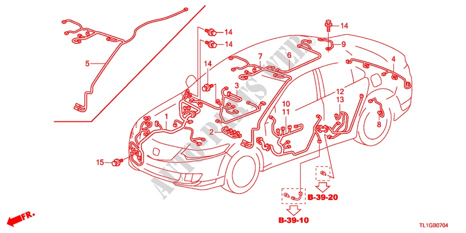 BEDRADINGSBUNDEL(3)(LH) voor Honda ACCORD 2.4 TYPE S 4 deuren 6-versnellings handgeschakelde versnellingsbak 2012