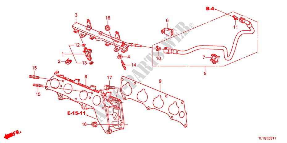 BRANDSTOF INSPUIT(2.4L) voor Honda ACCORD 2.4 TYPE S 4 deuren 6-versnellings handgeschakelde versnellingsbak 2012