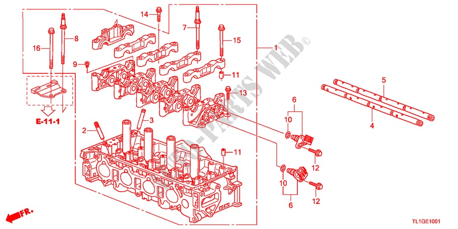 CILINDERKOP(2.4L) voor Honda ACCORD 2.4 TYPE S 4 deuren 6-versnellings handgeschakelde versnellingsbak 2012