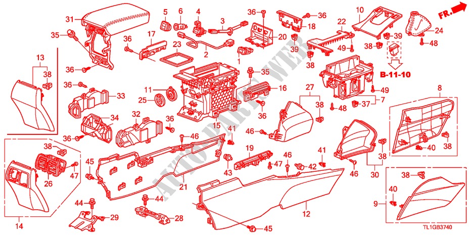 CONSOLE(LH) voor Honda ACCORD 2.4 TYPE S 4 deuren 6-versnellings handgeschakelde versnellingsbak 2012