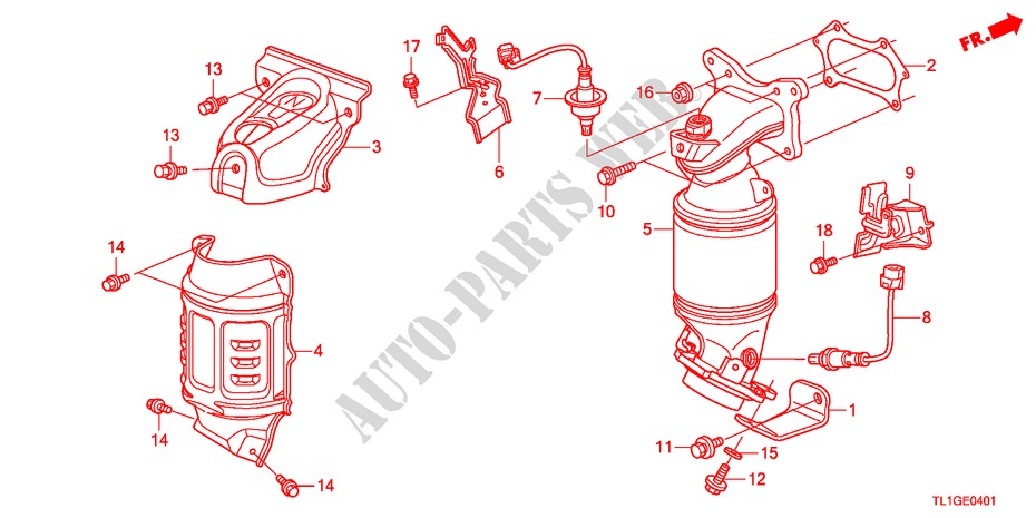 CONVERTER(2.4L) voor Honda ACCORD 2.4 TYPE S 4 deuren 6-versnellings handgeschakelde versnellingsbak 2012