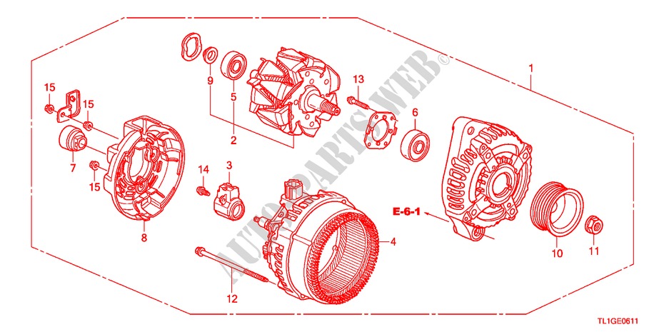 GENERATOR(DENSO)(2.4L) voor Honda ACCORD 2.4 TYPE S 4 deuren 6-versnellings handgeschakelde versnellingsbak 2012