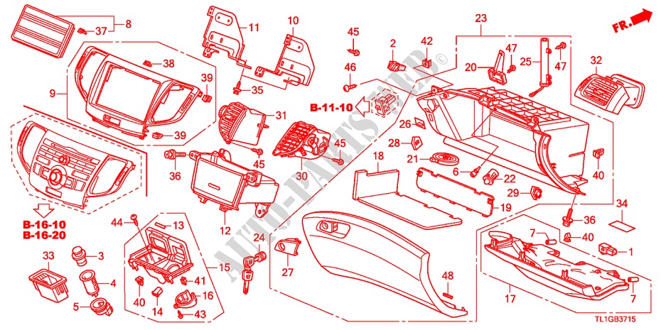 INSTRUMENTEN AFWERKING(PASSAGIERZIJKANT)(LH) voor Honda ACCORD 2.4 TYPE S 4 deuren 6-versnellings handgeschakelde versnellingsbak 2012