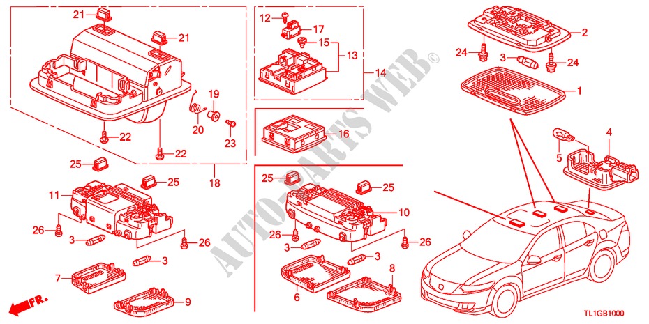 INTERIEUR VERLICHTING(1) voor Honda ACCORD 2.4 TYPE S 4 deuren 6-versnellings handgeschakelde versnellingsbak 2012