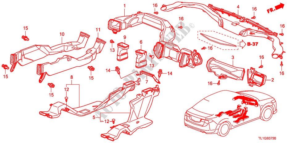 KANAAL(LH) voor Honda ACCORD 2.4 TYPE S 4 deuren 6-versnellings handgeschakelde versnellingsbak 2012