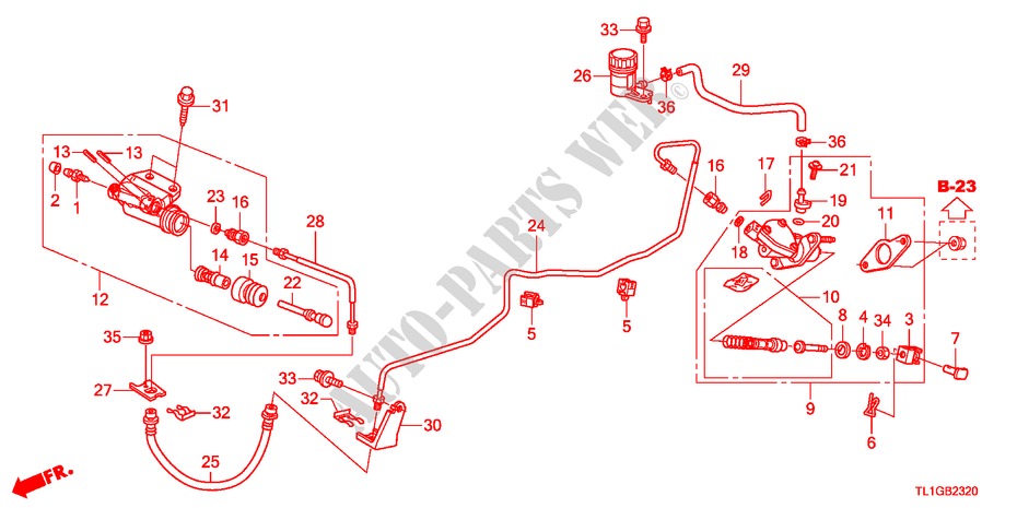 KOPPELING HOOFDCILINDER(LH) voor Honda ACCORD 2.4 TYPE S 4 deuren 6-versnellings handgeschakelde versnellingsbak 2012