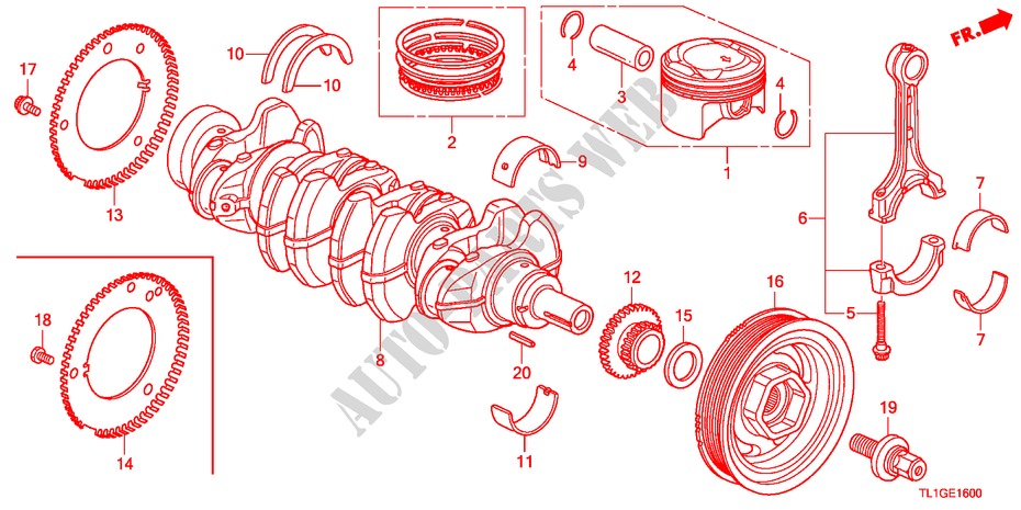 KRUKAS/ZUIGER voor Honda ACCORD 2.4 TYPE S 4 deuren 6-versnellings handgeschakelde versnellingsbak 2012