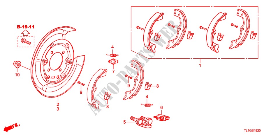 PARKEERREMSCHOEN voor Honda ACCORD 2.4 TYPE S 4 deuren 6-versnellings handgeschakelde versnellingsbak 2012
