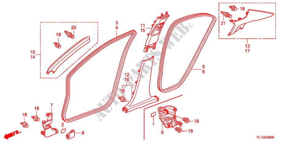 PILAAR AFWERKING(LH) voor Honda ACCORD 2.4 TYPE S 4 deuren 6-versnellings handgeschakelde versnellingsbak 2012