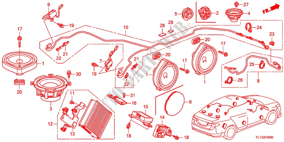 RADIO ANTENNE/LUIDSPREKER(LH) voor Honda ACCORD 2.4 TYPE S 4 deuren 6-versnellings handgeschakelde versnellingsbak 2012