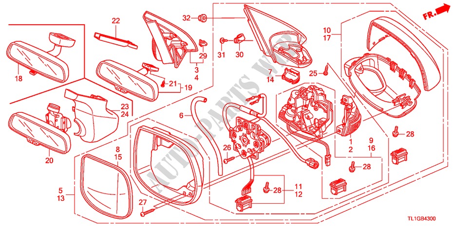 SPIEGEL voor Honda ACCORD 2.0 ELEGANCE 4 deuren 6-versnellings handgeschakelde versnellingsbak 2012