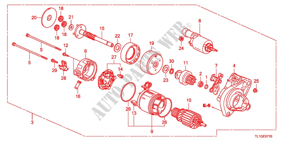STARTMOTOR(DENSO)(2.0L) voor Honda ACCORD 2.0 ES-GT 4 deuren 5-traps automatische versnellingsbak 2012