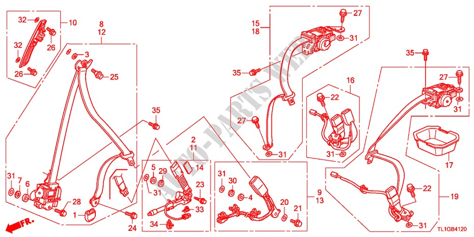 VEILIGHEIDSRIEMEN voor Honda ACCORD 2.4 TYPE S 4 deuren 6-versnellings handgeschakelde versnellingsbak 2012