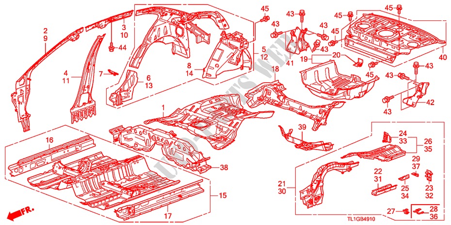 VLOER/BINNEN PANELEN voor Honda ACCORD 2.4 TYPE S 4 deuren 6-versnellings handgeschakelde versnellingsbak 2012