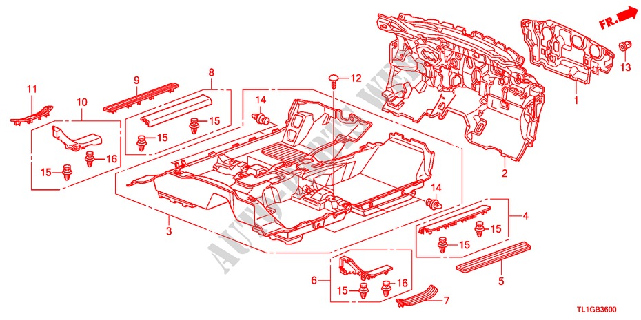 VLOERMAT voor Honda ACCORD 2.4 TYPE S 4 deuren 6-versnellings handgeschakelde versnellingsbak 2012