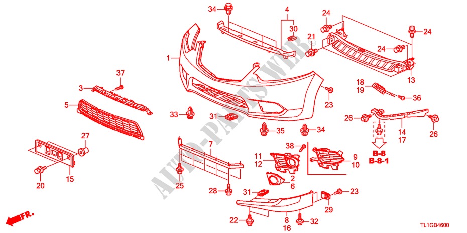 VOOR BUMPER voor Honda ACCORD 2.4 TYPE S 4 deuren 6-versnellings handgeschakelde versnellingsbak 2012