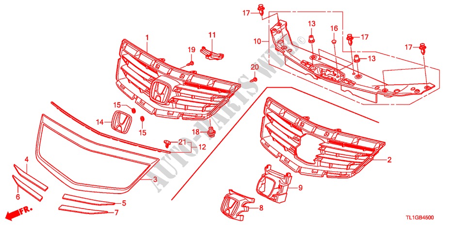 VOOR GRILLE voor Honda ACCORD 2.4 TYPE S 4 deuren 6-versnellings handgeschakelde versnellingsbak 2012