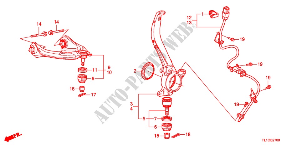 VOOR KNOKKEL voor Honda ACCORD 2.4 TYPE S 4 deuren 6-versnellings handgeschakelde versnellingsbak 2012