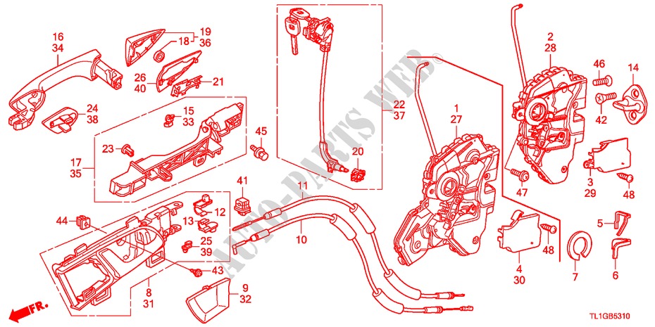 VOOR PORTIER SLOTEN/BUITEN HENDEL voor Honda ACCORD 2.4 TYPE S 4 deuren 6-versnellings handgeschakelde versnellingsbak 2012