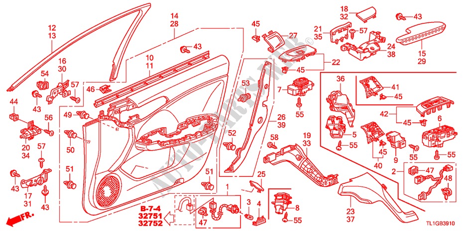 VOOR PORTIER VOERING(LH) voor Honda ACCORD 2.4 TYPE S 4 deuren 6-versnellings handgeschakelde versnellingsbak 2012
