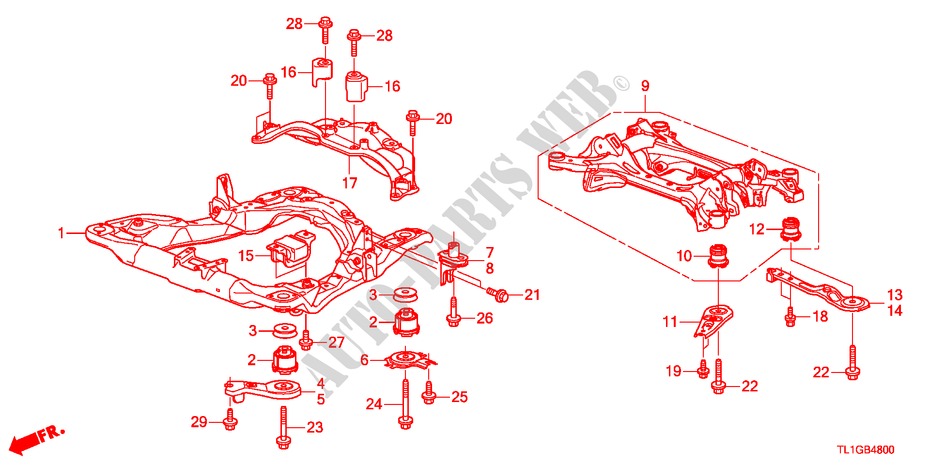 VOOR SUB FRAME/ACHTER BALK voor Honda ACCORD 2.4 TYPE S 4 deuren 6-versnellings handgeschakelde versnellingsbak 2012