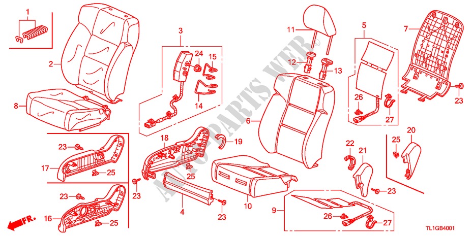 VOOR ZITTING(R.)(LH) voor Honda ACCORD 2.4 TYPE S 4 deuren 6-versnellings handgeschakelde versnellingsbak 2012