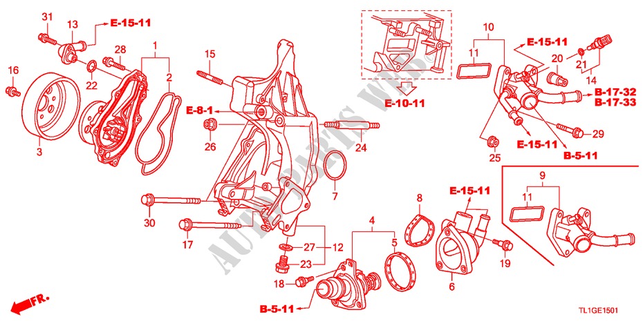 WATERPOMP(2.4L) voor Honda ACCORD 2.4 TYPE S 4 deuren 6-versnellings handgeschakelde versnellingsbak 2012