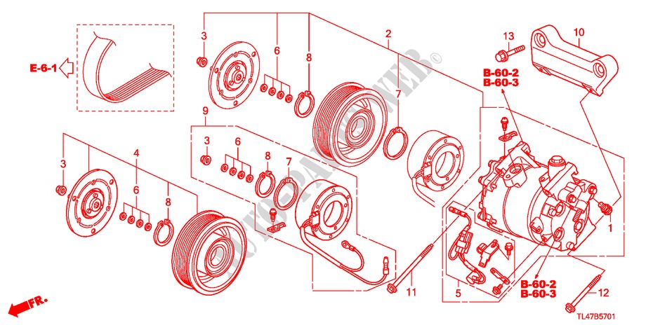 AIRCONDITIONER (COMPRESSOR) (2.4L) voor Honda ACCORD TOURER 2.4 TYPE S 5 deuren 5-traps automatische versnellingsbak 2009