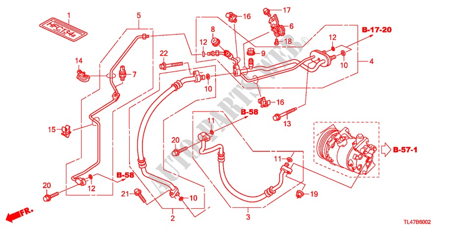AIRCONDITIONER (SLANGEN/PIJPEN) (2.4L) (LH) voor Honda ACCORD TOURER 2.4 TYPE S 5 deuren 6-versnellings handgeschakelde versnellingsbak 2009