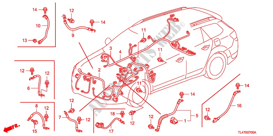 BEDRADINGSBUNDEL(1) (LH) voor Honda ACCORD TOURER 2.2 EXECUTIVE 5 deuren 6-versnellings handgeschakelde versnellingsbak 2009
