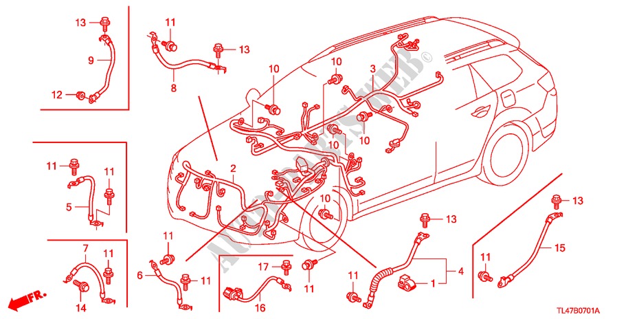 BEDRADINGSBUNDEL(1) (RH) voor Honda ACCORD TOURER 2.2 ES-GT 5 deuren 6-versnellings handgeschakelde versnellingsbak 2009
