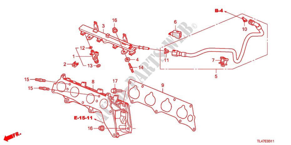 BRANDSTOF INSPUIT(2.4L) voor Honda ACCORD TOURER 2.4 TYPE S 5 deuren 6-versnellings handgeschakelde versnellingsbak 2009