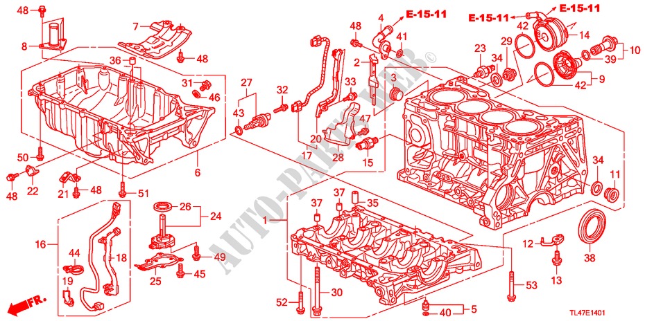 CILINDERBLOK/OLIEPAN (2.4L) voor Honda ACCORD TOURER 2.4 TYPE S 5 deuren 6-versnellings handgeschakelde versnellingsbak 2009