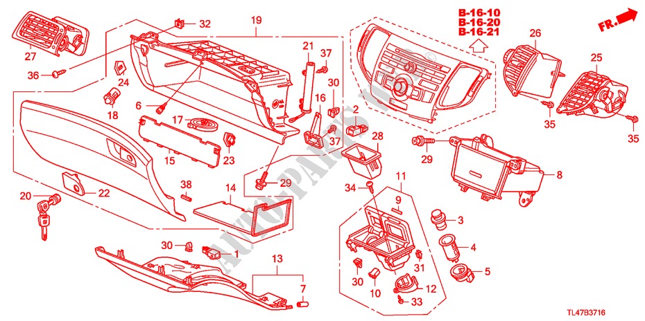 INSTRUMENTEN AFWERKING(PASSAGIERZIJKANT) (RH) voor Honda ACCORD TOURER 2.0 ES 5 deuren 5-traps automatische versnellingsbak 2009
