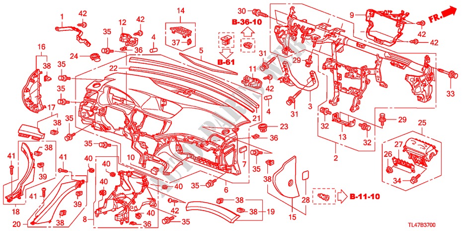 INSTRUMENTEN PANEEL(LH) voor Honda ACCORD TOURER 2.4 TYPE S 5 deuren 6-versnellings handgeschakelde versnellingsbak 2009