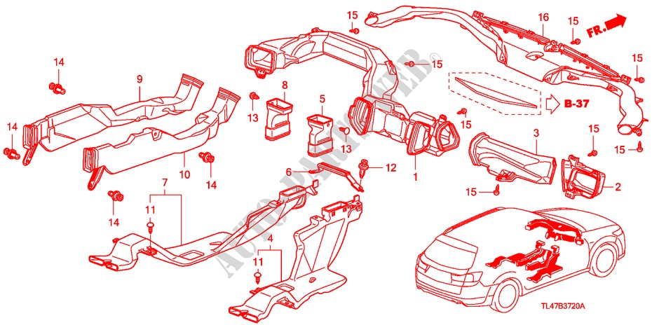 KANAAL(LH) voor Honda ACCORD TOURER 2.2 EXECUTIVE 5 deuren 6-versnellings handgeschakelde versnellingsbak 2009