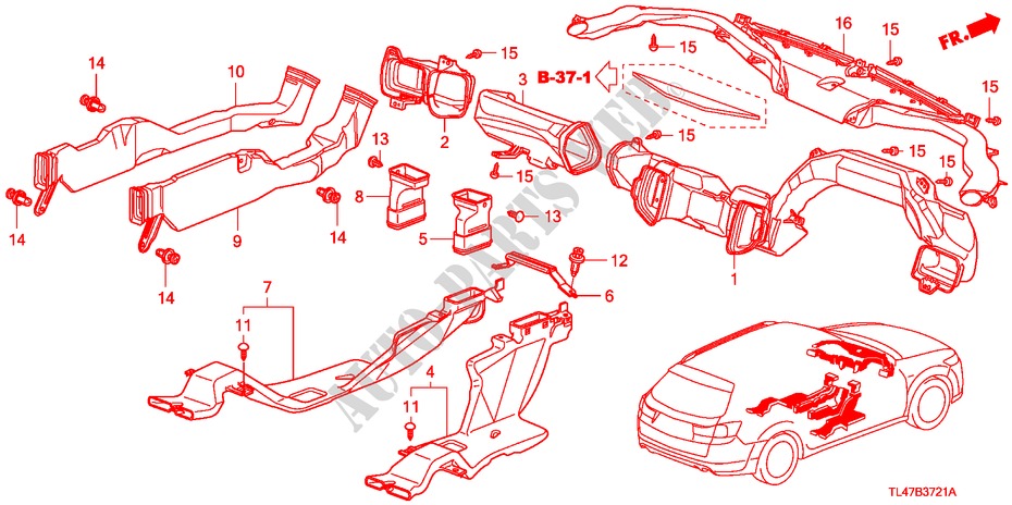 KANAAL(RH) voor Honda ACCORD TOURER 2.2 ES-GT 5 deuren 6-versnellings handgeschakelde versnellingsbak 2009